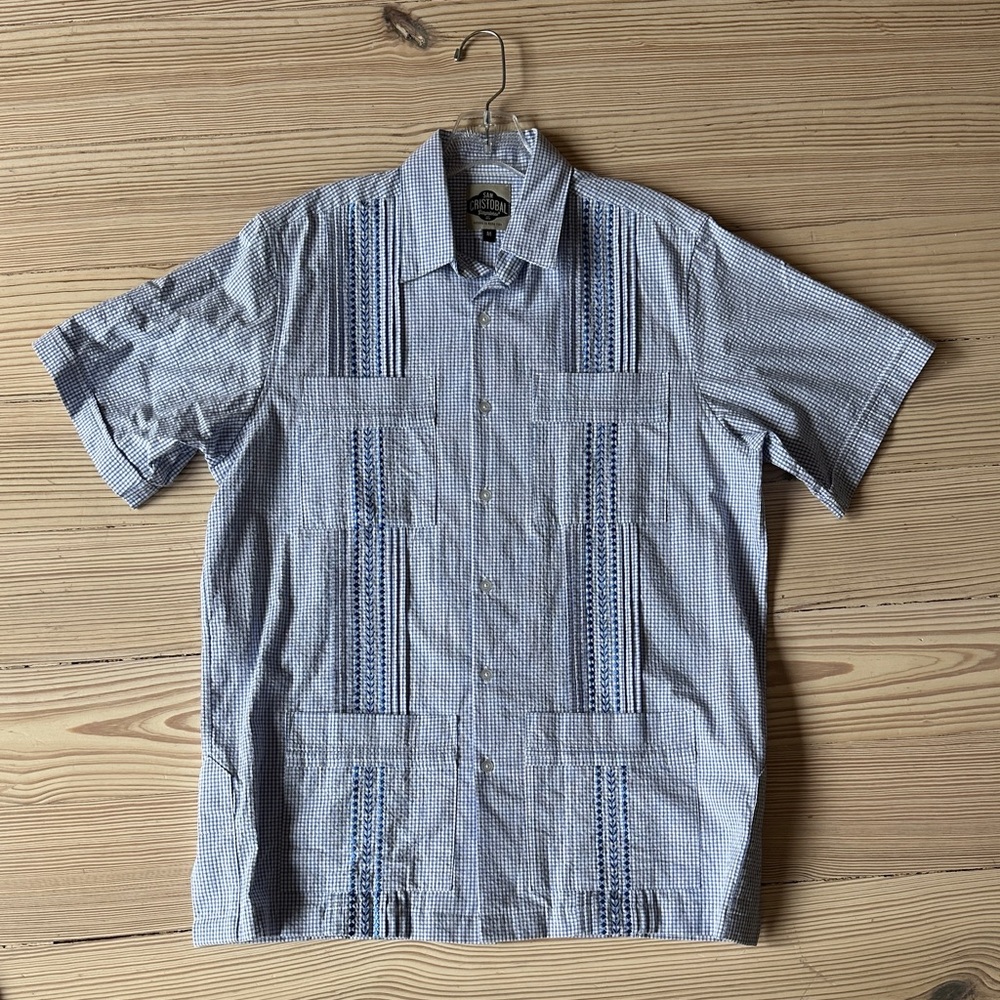 San Cristobal Guayabera (Men’s Medium): Blue Diamond Pattern